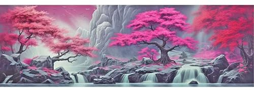 SHEGZHUC 110x50cm Diamond Painting Erwachsene Groß XXL Landschaft Kirschbaum, Diamant Malerei Bilder Wasserfall Kirschblüten, Mosaik Stickerei Kreuzstich Kunst Geschenk,Wanddekoration für Schlafzimmer