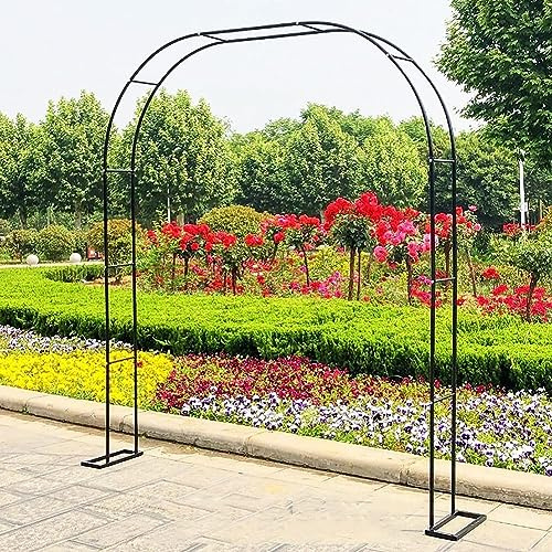 Arche de jardin en métal pour plantes grimpantes, 1,8 m de large x 2,2 m de haut, treillis résistant aux intempéries pour roses et vignes, cadre en métal noir, parfait pour la décoration extérieure