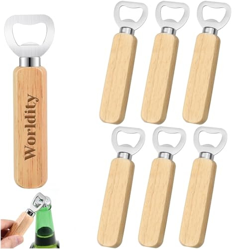 Holzgriff Flaschenöffner,6 Stück Naturholz Kronkorkenöffner Tragbarer Bierflaschenöffner aus Edelstahl & Holz, Kronkorkenöffner für Zuhause,Küche,Bar,Ideal als DIY Geschenk