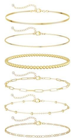 Tewiky Armband für Damen, 14K Vergoldetes Schlange Büroklammer Armkette Set | 6er Armband Set, Schlange & Büroklammer-Kette, Wasserfest, Trendiger Alltagsschmuck, Hochzeitsgeschenk für Frauen & Mädchen