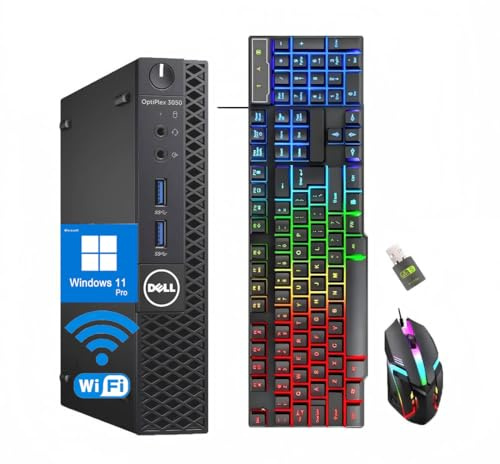 Dell OptiPlex 3050 Mini PC Desktop Computer, Intel Core i7-7700, 8 Go RAM, SSD 256 Go, Bluetooth, Clavier QWERTY, Souris, USB WiFi, Windows 11 Pro (reconditionné)