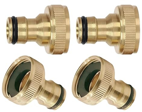 4 Pieces 3/4 Female Thread Connectors Made from Brass，Resistance to Corrosion and no Rust，Suitable for use with Garden Hose, sprinklers and Indoor and Outdoor taps