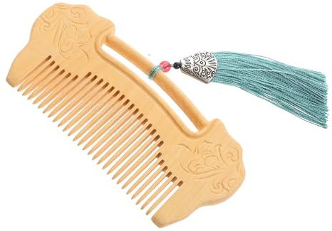 Handmade Comb Carving Fine Tooth Wooden with Ruyi Lock | Boxwood, Beige Finish, Meticulously Hand Polished, for Men and Women, Pocket Size