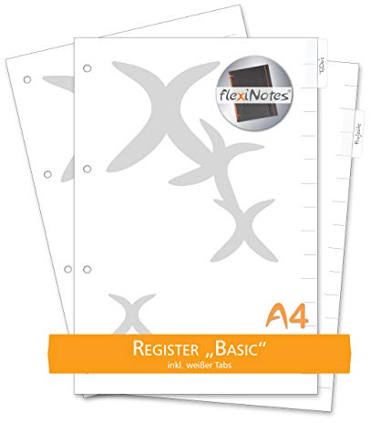 flexiNotes REGISTER, 10 Register in flexiNotes-Optik, für Ordner, Ringbücher, Mappen, 250 g/m², inkl. 12 selbstklebende Tabs zur individuellen Beschriftung, Typ: 10 Stück, DIN A4