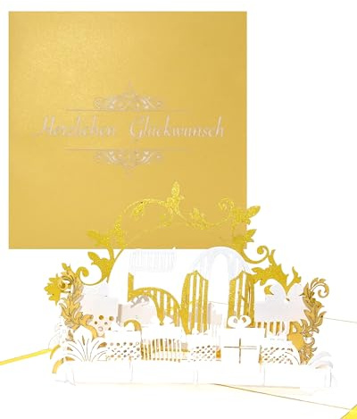 Pop Up Karte 50 in edlem Gold & Weiß - zum 50. Geburtstag & zur Goldhochzeit - 3D Karten zur Goldene Hochzeit – Geburtstagskarte & Glückwunschkarte - als Deko, Geschenkgutschein zum Jubiläum