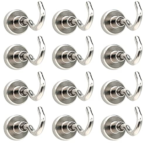 ZFYQ Gancio magnetico, 16MM 9KG 20lbs Potente Magnete al Neodimio Supporto a Gancio per gli Accessori di Cucina Casa Portaoggetti e Organizzazione, 12 Pezzi
