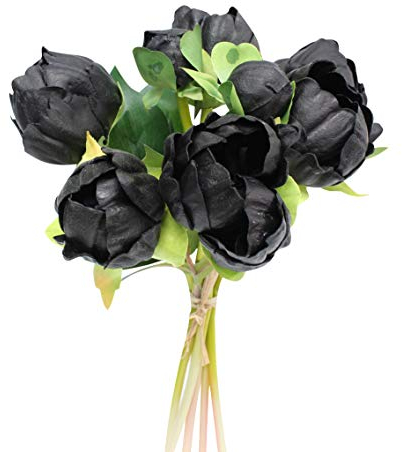 Angel Isabella Realistischer Pfingstrosenstrauß – Real Touch künstliche Blumen zur Dekoration – schöne künstliche Blumenarrangements für Zuhause, Boutonniere – 6 Blüten und 2 Knospen, Schwarz