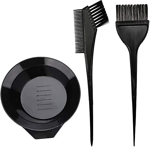 Wendapai Outils de coloration des cheveux, 3 pièces brosse de coloration des cheveux et bol ensemble peigne de coloration double face et bol ensemble de pinceaux de teinture pour salon de bricolage