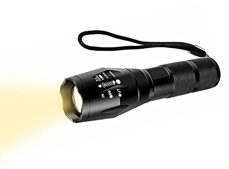 WESLITE Lampe Torche Jaune, Lampe Torche avec Lumière Blanche Chaude 3000k-3500k Forte Pénétration et Zoomable 1 Mode Lampe de Poche Jaune pour Vision Nocturne Randonnée Camping (Lumière Blanc Chaud)