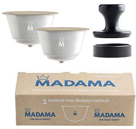Madama - Nachfüllbare und wiederverwendbare Kapsel, kompatibel mit Dolce Gusto. Edelstahl und lebensmittelechtes Silikon. Packung mit 2 Kapseln