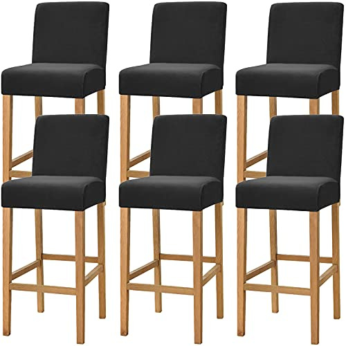 Dimatic Samt Plüsch Stuhl Abdeckung Theke Pub Bar Hocker Stuhl Slipcover für Esszimmer Cafe Barhocker Slipcover Möbelschutz Anti-Rutsch-Bezug mit elastischem Boden, 6er Set, Schwarz