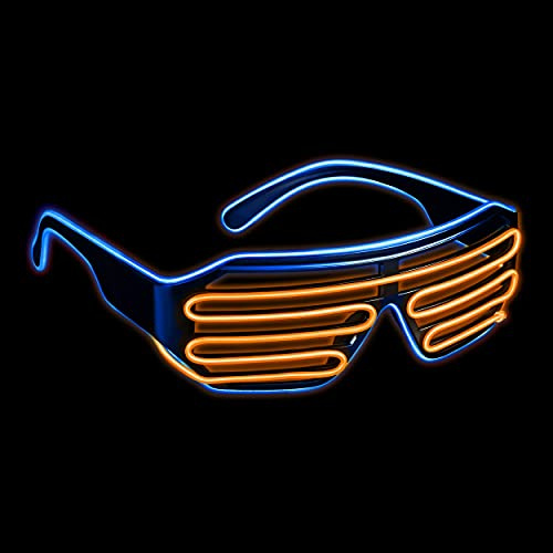 LED-glasögon med 3 blixtlägen - perfekt för techno DJ | festival | Halloween | karneval | maskerad som ett komplement till outfiten eller kostymen (blå/orange)