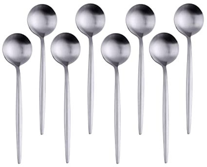 BUYER STAR Coffee Spoons 8-Pieces Mini Demitasse Espresso Spoons 18/8 Stainless Steel Teaspoons Set 4.7 Inches for Dessert Cappuccino Cake Ice Cream Sugar Matt Polished Portuguese Style (Silver)