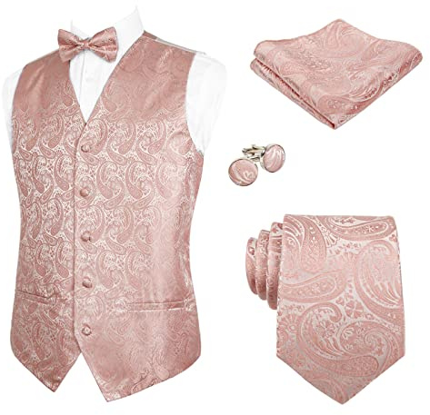 Alizeal Conjunto clásico de 5 piezas de chaleco jacquard de cachemira para hombre, 185-Blush Pink, S