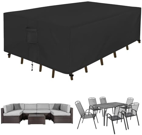 Easy-Going Rectangle Patio Furniture Cover Waterproof Outdoor Dining Table and Chair Cover Anti-UV Outside Sectional Sofa Set Covers (110L x 84W x 28H, Black)