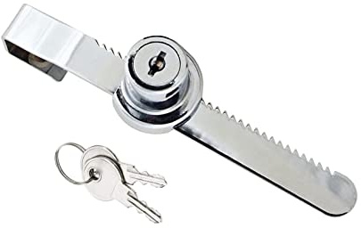 TERF® Serratura per porta scorrevole in vetro cromato lucido resistente con chiave set di vetrine per cassetti, vetrina, serrature a cricchetto di sicurezza in vetro, confezione da 1