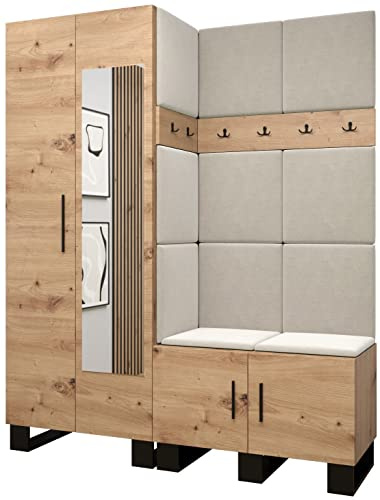 MEBLE KRYSPOL Garderobe Artin Set 14 mit gepolsterten Paneelen Industriell Design (Artisan Eiche + Manila 02 (Creme))