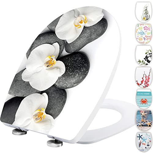 Dawafit Soft Slow Close Toilet Seat White, Ideal Standard Oval Toilet Seat With Quick Release, Easy To Install, Many Different Designs/St And Flower