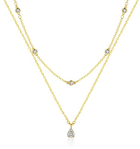 Mesovor Diamant Kette für Damen, Zierliche Goldkette 18 Karat Vergoldete Mehrlagige Halsketten | Quadrat Träne Kreuzen Perle Tropfen Halskette Schmuck Geschenke für Mädchen (Tropfen cz-gold)
