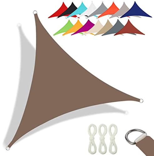 CANYUE Qualità Tessuto Oxford - Tenda A Vela Triangolare - Vela Ombreggiante Parasole Traspirante E Protezione Solare Raggi UV Per Esterno Giardino Terrazza (6X6X6 m,Caffè)