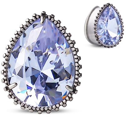 ERKUOO 2PCS Teardrop-Zirkon-Messgeräte für Ohren doppelt ausgestellte Ohrtunnel und -plugs Fleischspanner Expander Körper Piercing Schmuck 14mm