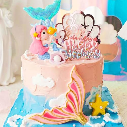 JeVenis Mermaid Tortendeko Meerjungfrau Kuchen Dekoration Kugel Palmblätter Kuchendekoration Tortendeko Blumen
