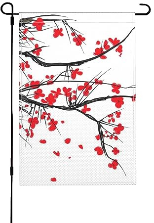 Drapeau décoratif en lin avec imprimé cerisier japonais pour cour extérieure 30,5 x 45,7 cm
