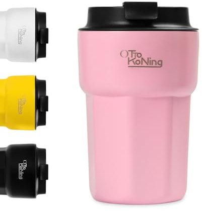 Otto Koning Coffee Cup Travel Mug 350ML, Insulated Coffee Cup with Leakproof Lid, Reusable Coffee Cups for Travel, Stainless Steel Coffee Mug for Hot and Cold Coffee Water and Tea (Pink 350ml/12oz)
