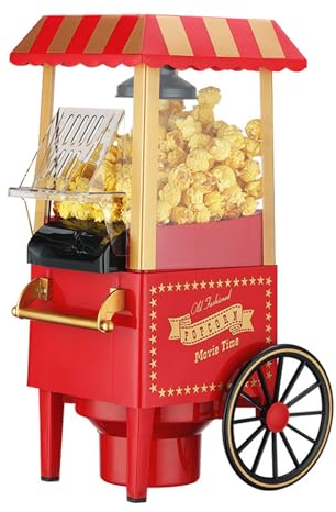 YOtat Vintage Table-Top Popcorn Maker, Hot Air Popcorn Machine with Measuring Cap, Oil Free, Vintage Movie Theater Style, Red