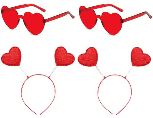 Chyuxinda 2er Liebe Herz Haarreifen und 2er Liebe Partybrille Herz Stirnbänder Faschingsparty Sonnenbrille für Vlentines Tag Hochzeit Junggesellinnenabschied Foto Requisiten Kostüm Party