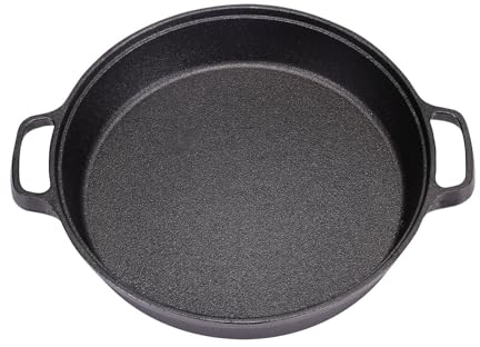 Warmiehomy Cast Iron Griddle Pan,32cm Pre-Seasoned Non-Stick Grill Pan,Round BBQ Skillet with 2 Handles for Gas Induction Hob,Flat Surface