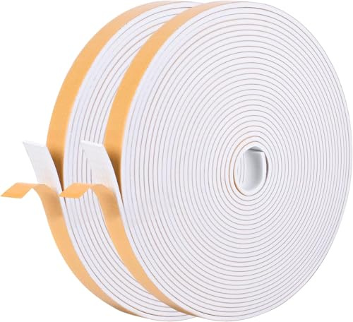 Kikerike Neoprene Self-Adhesive Foam Tape Weatherstrip, 1/4inx 1/4in x 50Ft, High Density Foam Insulation Strips, White