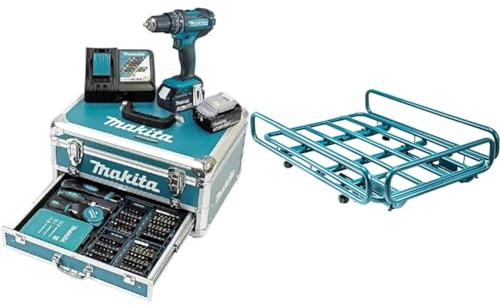 Makita DHP482RFX9 Schlagbohrschrauber 18V / 3,0 Ah, 2 Akkus plus Ladegerät im Alukoffer, Petrol, 96-tlg. Zubehör-Set & Rohrrahmen 199009-8