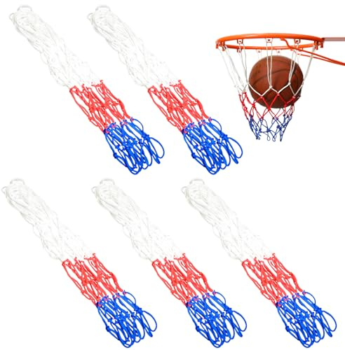 Scettar 5 Pezzi Rete da Basket,4mm Rete Canestro Basket Esterno Rimovibile,Retina Canestro Basket in Nylon,Retina Basket per Campi Scolastici, Basket, Interni ed Esterni