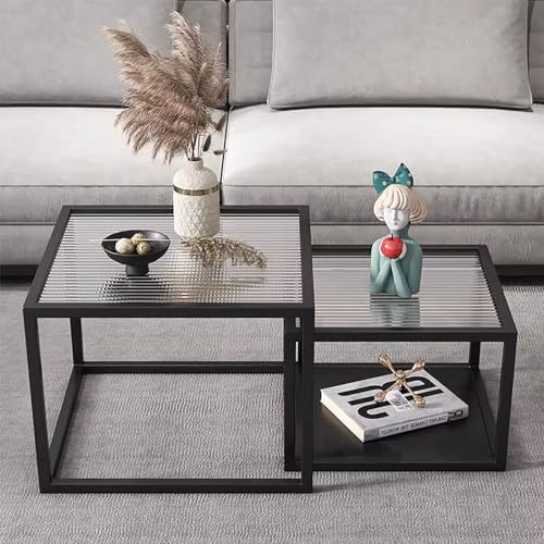 Schwarzer Couchtisch, quadratisch, mit Ablage, Glastische für Wohnzimmer, modernes Design mit Metallrahmen, für Homeoffice, Schlafzimmer, Mode