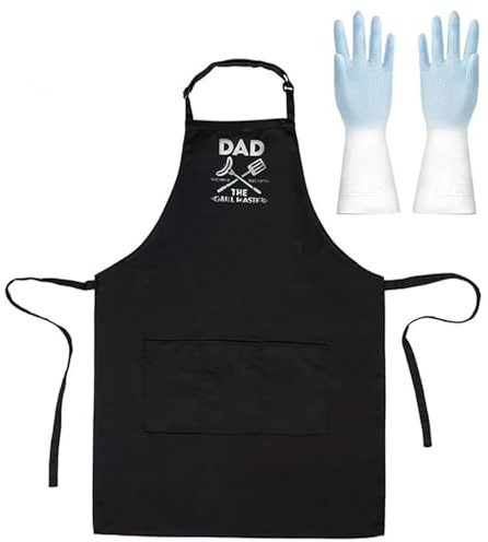BSITSSS Delantal Barbacoa Hombre con Guantes Fregar, Delantal Barbacoa con 3 Bolsillos, Delantales Graciosos, Delantales Cocina Impermeable, Ajustable Mandil para Cocinar, Restaurante, Hornear