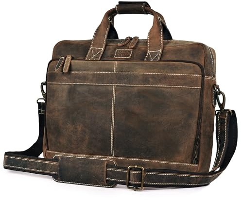 LEATHER VILLAGE 16 Leather Laptop Messenger Briefcase Bag for Men-Leather Satchel for Travel and Office Shoulder Bag- Rustic Brown