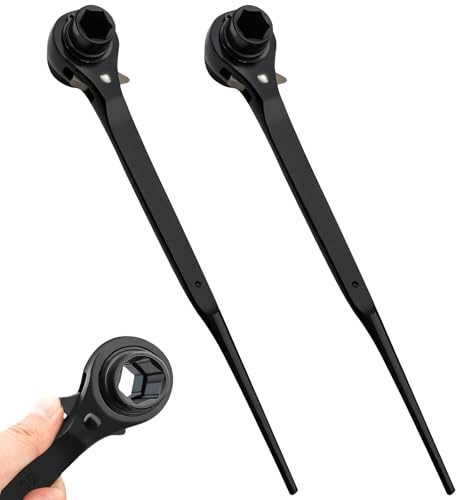 2 Stück Gerüstbauratsche 19/22 mm Gerüstbauer-Knarre Ratschenschlüssel Gerüstratsche rechts/links umschaltbar Multifunktions-Podgerschlüssel Gerüstbauknarre aus CR-V mit mattierter Chromoberfläche
