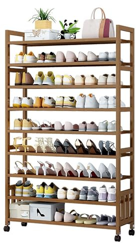 LONEU 9-stöckiges Schuhregal mit Rollen, Stehendes Aufbewahrungsregale Verstellbare Rollender Schuhablagen Schuhaufbewahrung Hohes Schuhregal Organizer für Garage, Wohnheim(Color:A,Size:80CM)