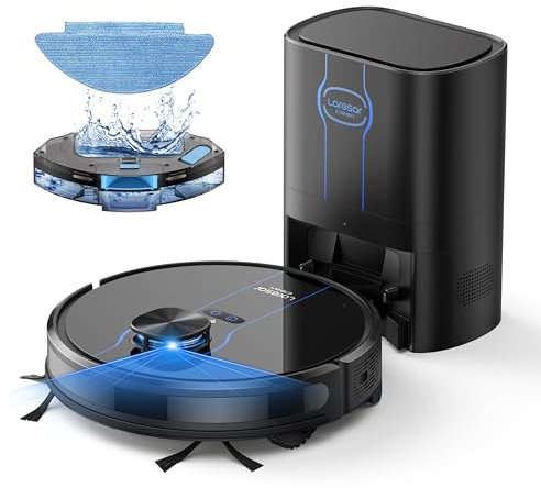 Laresar Clean Saugroboter mit Wischfunktion, Saugroboter mit Absaugstation L6 Nex, LiDAR Navigation, 3L Staubsauger bis zu 180Min, 3-in-1 Kehren, Wischen und Staubsaugen, Ideal für Tierhaare