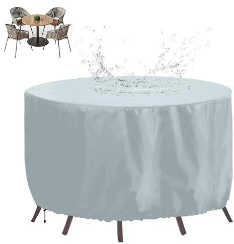 XHBJSH Garden Furniture Covers Waterproof 150x30cm Round Outdoor Table Cover, Heavy Duty 420D Oxford Fabric Outdoor Table and Chairs Cover, Circular Patio Table Cover Windproof, Anti-UV, Gray