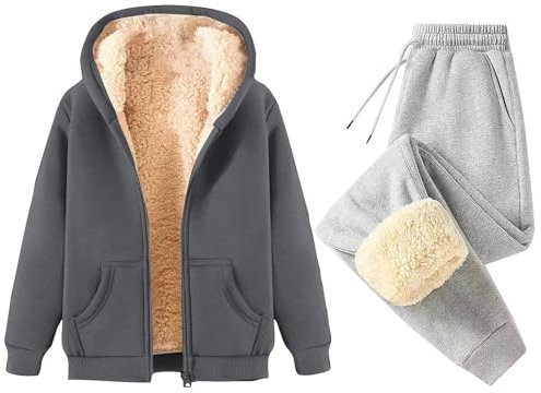 HOOUDO Must Haves For Women Clothes Fleece Lined Tracksuit Womens Full Set UK 2 Piece Warm Sherpa Lounge Wear Sets Ladies Winter Warm Trouser Suits Co Ord Set Outfit Activewear Sale Items Today Uk