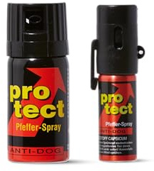 2 Stück Pfefferspray KO Spray Protect Anti-Dog Breitstrahl 40 ml + 15 ml zur Selbstverteidigung Abwehrspray extrem stark 1 Mio. Scoville