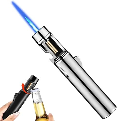 Airbrush Windproof Lighter,Portable Adjustable Refillable Butane Jet Lighter, 2 in 1 Jet Flame Lighter, Lighter with Bottle Opener, Gas Refillable Storm Lighter for Kitchen, Grill (sliver)