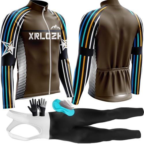 Radtrikot Set,Winter Fahrradbekleidung Herren Radsportanzüge Mit Thermofleecefutter Langarmtrikot Winter Radtrikot Set Mit 9D Polster Hosen Für MTB Rennrad (TYP-B6,XXS)
