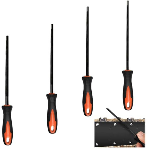 YCHYAN 4 Stück Feile für Kettensäge, Feinwerkzeug Rundfeile, Kettensäge Feilenset, mit Gummigriff, Erhältlich in Den Größen 3.2 mm, 4.0mm, 4.8 mm und 5.5 mm, Geeignet für Kettensägen