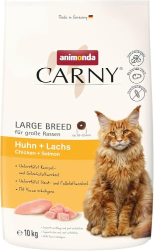 animonda Carny Katzen Trockenfutter Large Breed Huhn + Lachs (1 x 10kg) | Trockenfutter für große Katzenrassen ohne Zucker und Getreide, extra große Kroketten mit viel Hühnerfleisch und Fisch