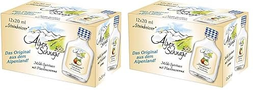 Alpenschnaps | Steinbeisser | 12 x 20ml | Haselnuss | pures Alpenglück im Glas (Packung mit 2)