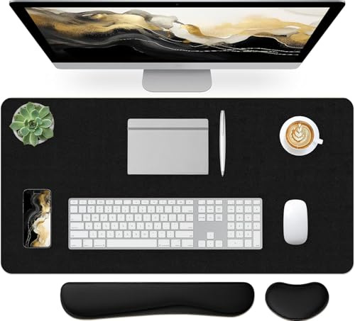 Sevenpers Schreibtischunterlage 80x40cm Mauspad mit Handgelenkauflage | 3 in 1 Tischunterlage x Ergonomisch Handballenauflage mit Memory-Schaum,Schreibtischschutz Unterlage für Büro,Zuhause,Schwarz
