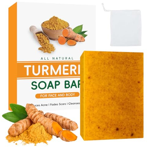 Turmeric Glow Soap, Natural Kojic Acid Soap for Face & Body, Handmade Turmeric Soap Bar for Dark Spots, Smooth Skin, Reduces Acne, Pores Shrink, Fades Scars